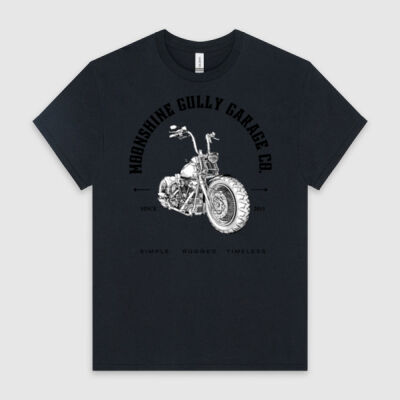 Classic Motorcycle by Moonshine Gully Garage Co. Unisex Cotton Tee Thumbnail