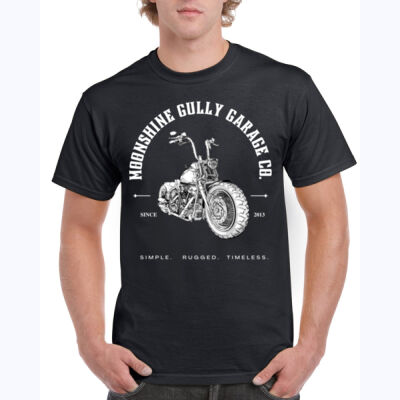 Classic Motorcycle by Moonshine Gully Garage Co. Unisex Cotton Tee Thumbnail
