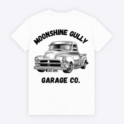 (Back Print) Vintage Truck by Moonshine Gully Garage Co. Unisex Cotton Tee Thumbnail