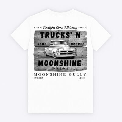(Back Print) Trucks N Moonshine by Moonshine Gully Garage Co. Unisex Cotton Tee Thumbnail