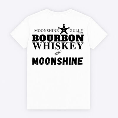 (Back Print) Bourbon Whiskey & Moonshine by Moonshine Gully Garage Co. Unisex Cotton Tee Thumbnail